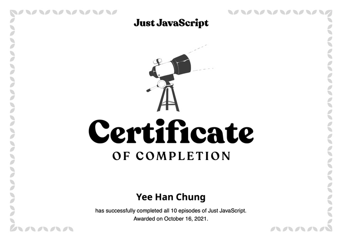 Yeehan's Just JavaScript Certificate